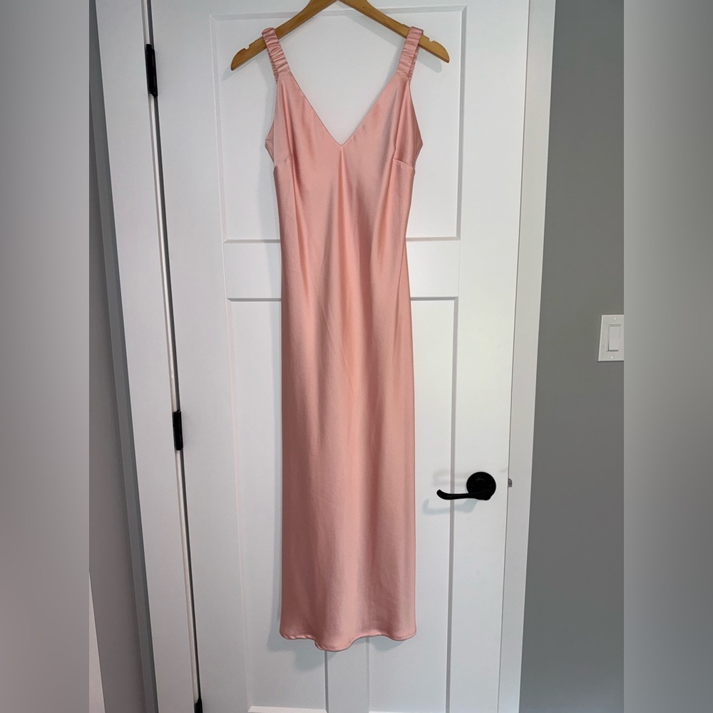 Pink Satin Sleeveless Maxi Dress